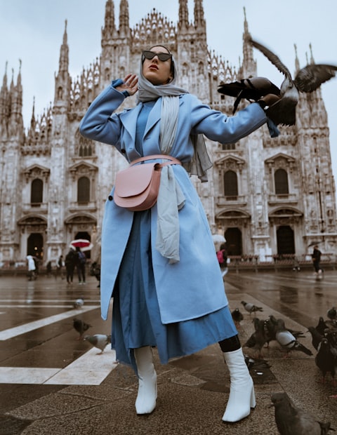 Sky-blue trench coat